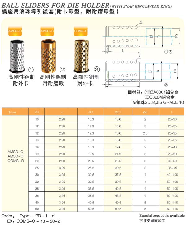 Ball-Sliders-For-Die-Holder(With-Snap-Ring&Wear-Ring)